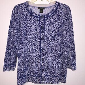 3/4 Sleeve Cardigan Pineapple Pattern Blue/White